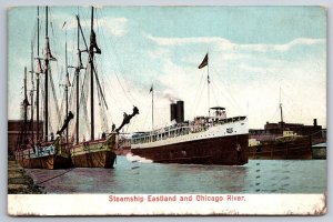 Steamship Eastland Loaded w/Passengers Passes Other Ships On Chicago River~1908