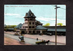 NH Union Railroad Train Station Depot Manchester New Hampshire Postcard  Horse