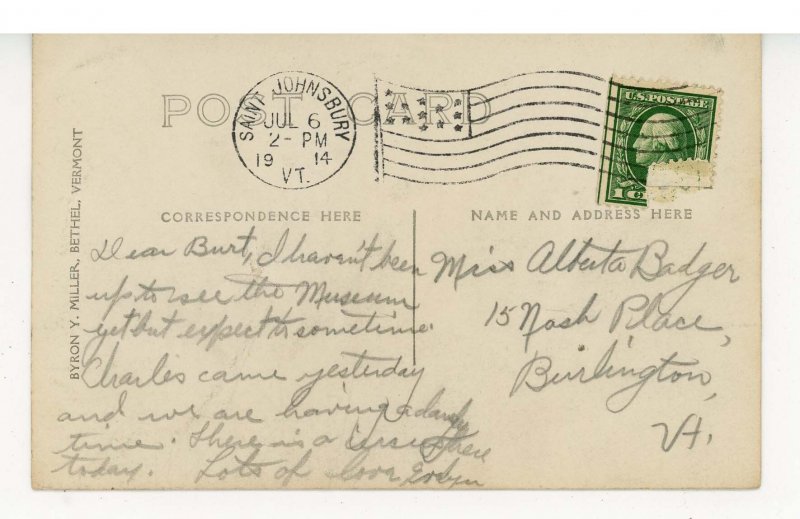 VT - St. Johnsbury. Museum of Natural Art ca 1914  RPPC