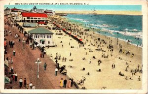 Postcard NJ Wildwood - Bird's Eye view of Boardwalk and Beach