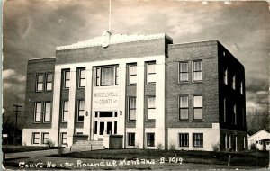 Vtg Postcard RPPC Court House Building - Roundup Montana - Unused  S20