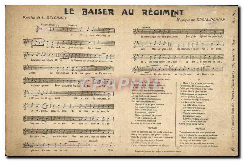 Old Postcard The Kiss of the regiment Delormel