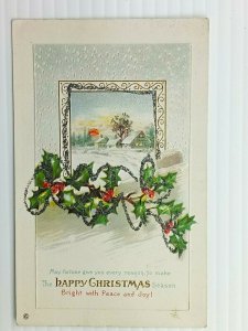 Vintage Postcard 1910's Happy Christmas Season Peace & Joy Winter Scene Holiday