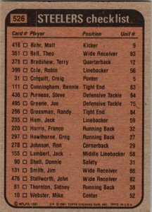 1981 Topps Football Card '81 Steelers Leaders Harris Bell Greenwood Shel...