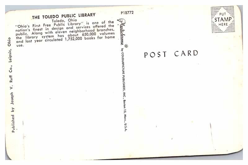 Postcard LIBRARY SCENE Toledo Ohio OH AU3022