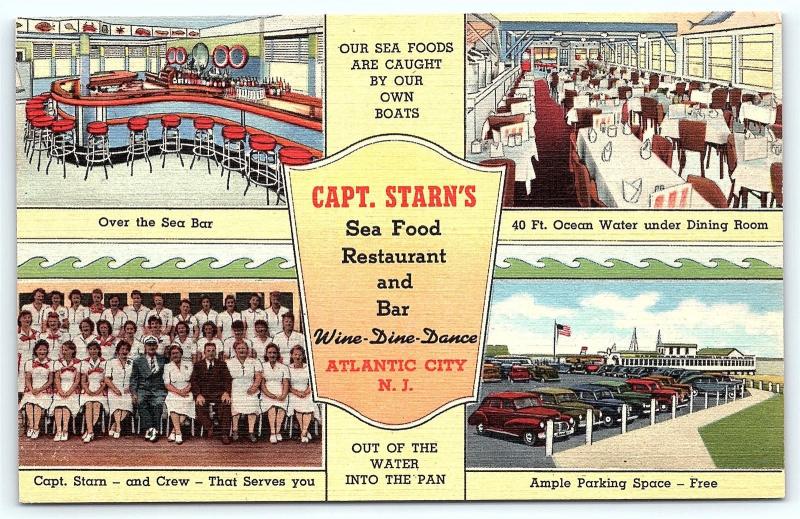 Postcard NJ Atlantic City Multiview Capt Starn's Sea Food Restaurant & Bar #2 B5