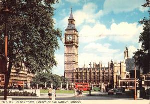 BR91074 big ben clock tower houses of parliament london double decker bus  uk
