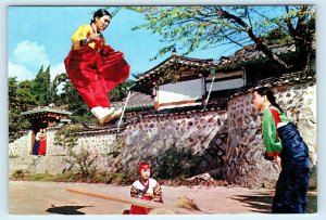 SEOUL, SOUTH KOREA ~ GIRLS PLAYING SEE-SAW GAME~ c1960s Dong Yang Press Postcard