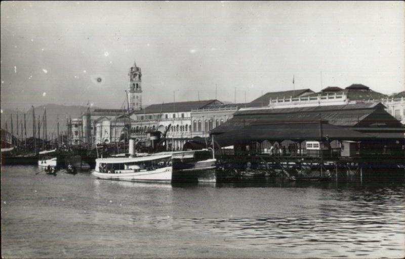 Singapoe? Harbor Docks Boats Real Photo Postcard