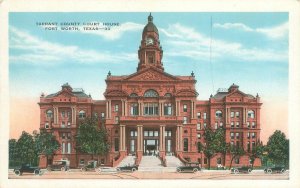 Fort Worth  TexasTarrant County Court House, Model T Car White Border Postcard