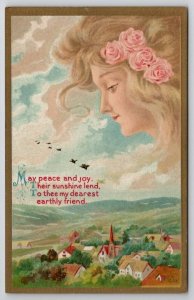 Beautiful Woman's Face Clouds Fantasy Series 57 Emb #4 Postcard O30
