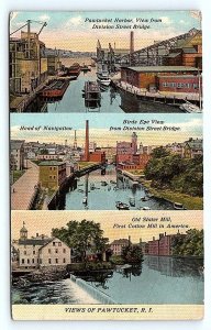 PAWTUCKET, RI Rhode Island ~ HARBOR & RIVER VIEWS Cotton Mill c1910s Postcard