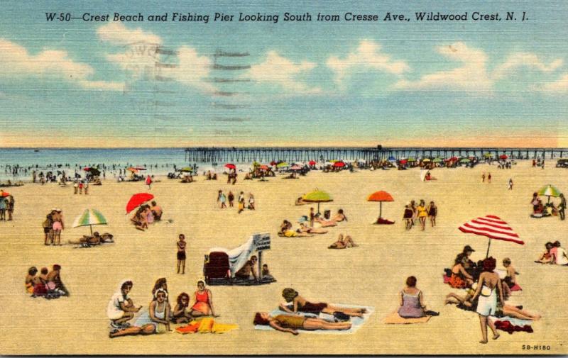 New Jersey Wildwood Crest Beach and Fishing Pier Looking South From Cresse Av...