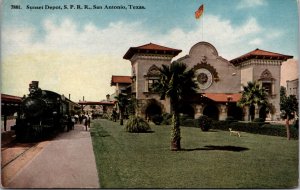 Postcard Sunset Railroad Train Depot S.P.R.R. in San Antonio, Texas