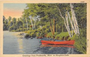 Prudenville Michigan~Row Boat on Houghton Lake Shoreline~1938 Postcard