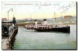 Postcard Old Boat Leaving Boulogne Folkestone Boat Train