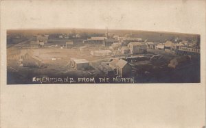 J81/ Emerado North Dakota RPPC Postcard c1910 Birdseye Stores Church 473