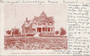 Lincoln NE Fairview Residence of WJ Bryan c1905 Postcard G21