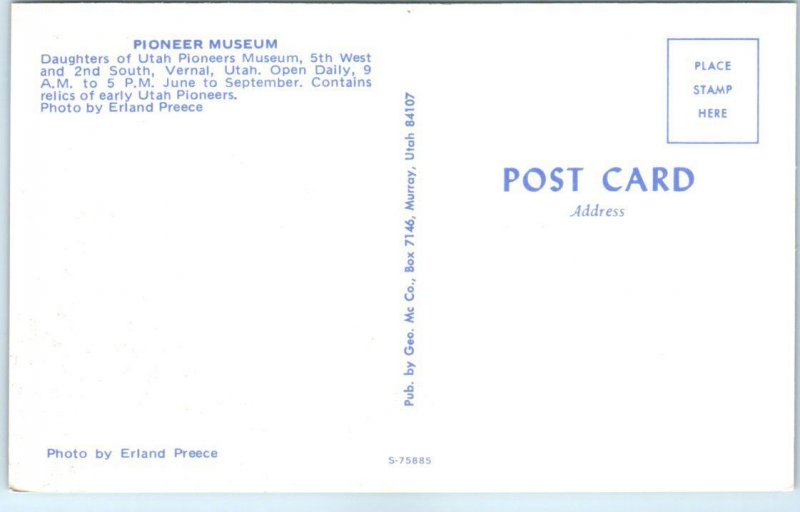 Postcard - Daughters of Utah Pioneers Museum - Vernal, Utah