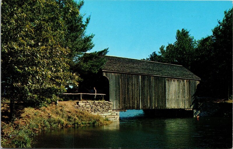 Covered Bridge Mill Pond Dummerston Old Sturbridge Vermont Chrome Postcard 