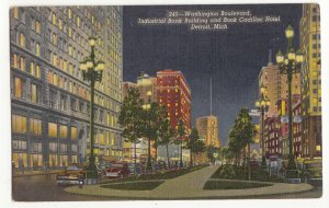 P3151 vintage postcard washington blvd street night scene old cars etc detroit