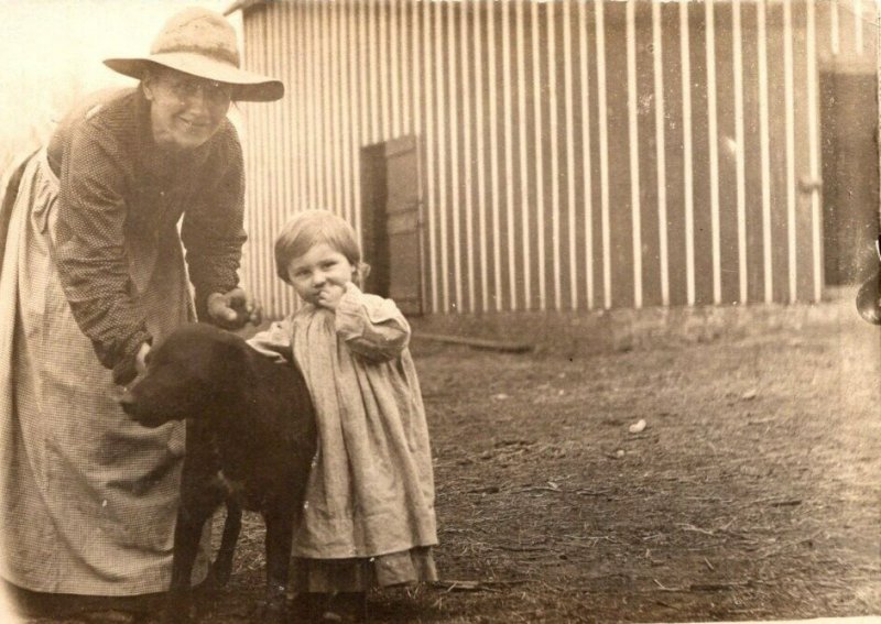 RPPC  Farmer Lady With Dog and Child   Postcard  c1910