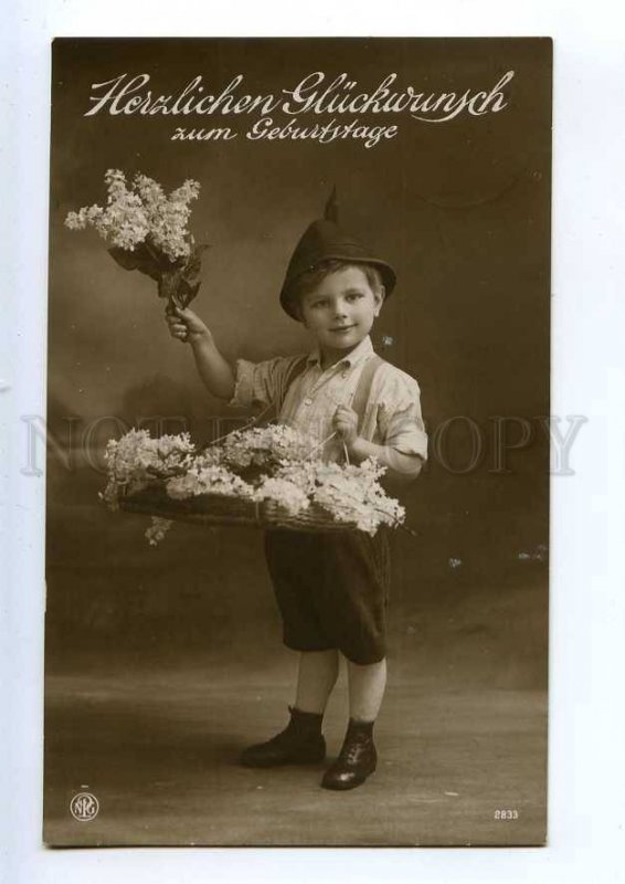 240037 Little Boy SELLER of Flowers LILAC Vintage PHOTO PC