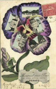 france, MONTREIUL-SOUS-BLOIS, Multiview, Pansy (1906) Postcard