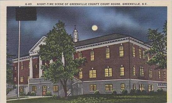 South Carolina Greenville Night Time Scene Of Greenville County Court House