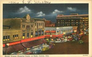 Autos Night 1930s Market Avenue Postcard Canton Ohio Young Teich 5527