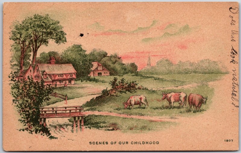 1908 Scenes Of Our Childhood Painting Farm Animal Pasture Posted Postcard