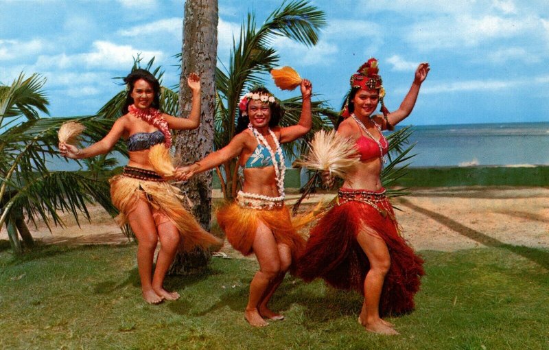 Hawaii Tahiatian Dancers Waikiki Chrome Postcard 03.96 
