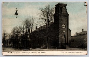 Columbia City Indiana~First Baptist Church & Parsonage~Vintage Postcard