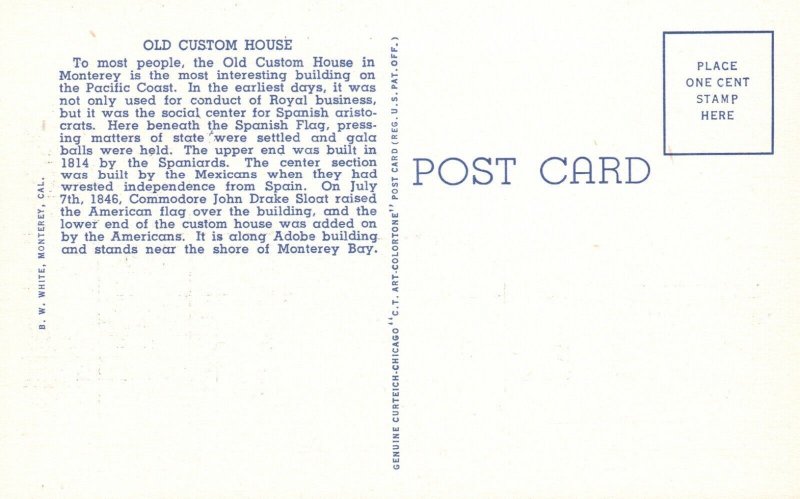 The Old Custom House Monterey CA California Vintage Postcard