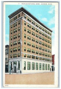 c1910 Peoples National Bank Exterior Building Street Jackson Michigan Postcard 