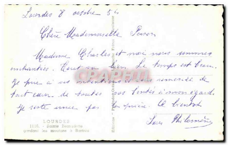 Old Postcard Souvenir De Lourdes Sainte Bernadette keeping the sheep has Bartres