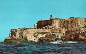 Vintage Postcard Castillo San Felipe Del Morro Fish Boat San Juan Puerto Rico