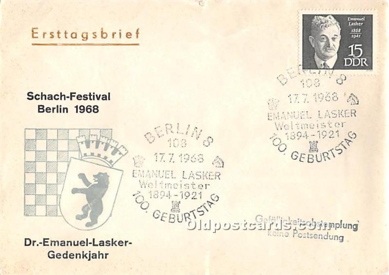 Old Vintage Chess / Checkers Postcard Post Card Schach Festival Berlin 1968 E...