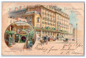 1907 First Avenue Hotel London Entrance Hall Exterior Building Street Postcard