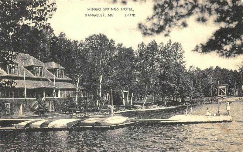 Rangeley ME Mingo Springs Hotel Water Basketball Boats Postcard