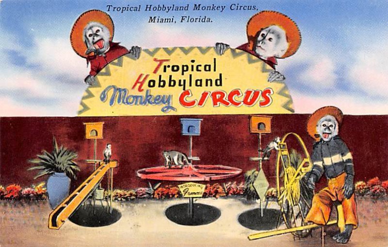 Tropical Hobbyland Monkey Circus Miami, Florida USA Circus Unused 