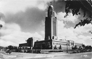 Lincoln Nebraska 1949 RPPC Real Photo Postcard Capitol Building Parked Cars