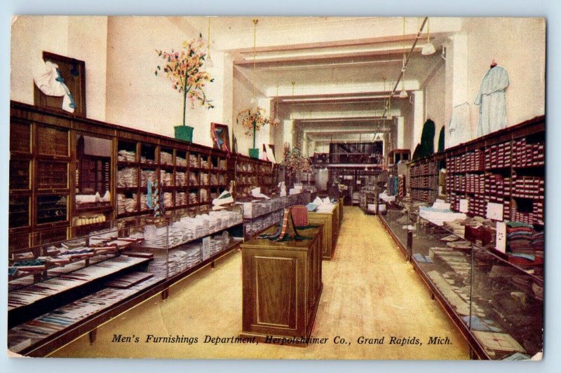 Grand Rapids Michigan Postcard Men Furnishings Department Herpolsheimer Co 1910