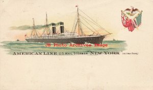 American Line US Mail Steamer New York, UK & USA Flags, Private Mailing Card