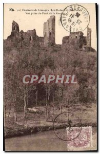 Old Postcard surroundings Limoges Ruins Chalucet View from Road Bridge