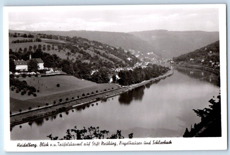 Heidelberg Germany Postcard Devil's Pulpit and Stift Church c1940's RPPC Photo