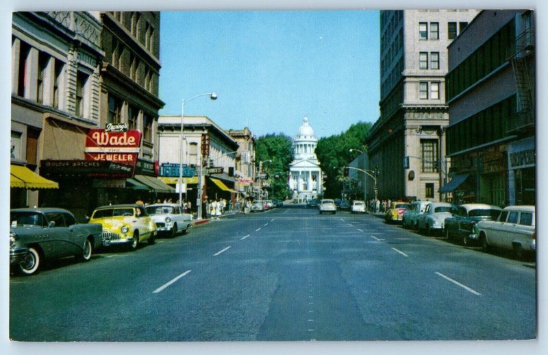 Fresno California Postcard Fresno Street Scene Showing County Court House c1960