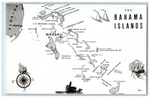 c1950's The Bahama Islands Map Compass Boat Anchor Bahamas White Postcard