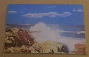 VINTAGE UNUSED  POSTCARD HIGH SURF ALONG NEW ENGLAND COASTLINE