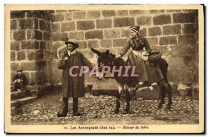 Old Postcard The Auvergne At Them Back From Folklore Fair Donkey